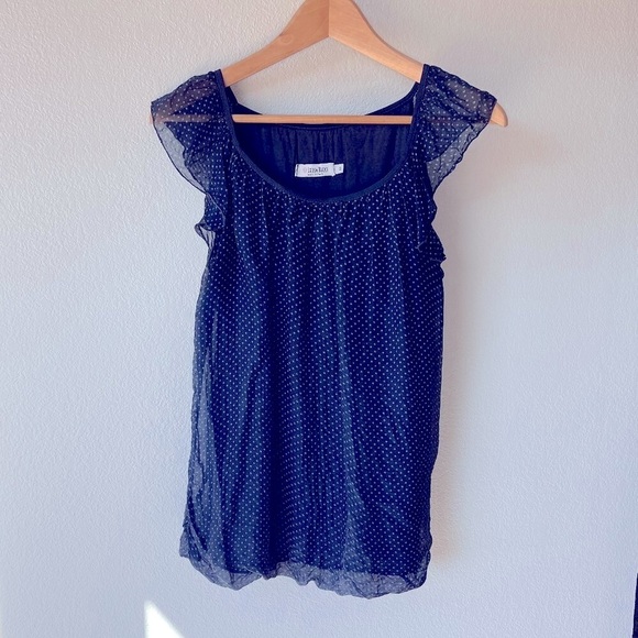 Luisa Ricci 100% Silk Navy Blue French Dots Sleeveless Top - Picture 1 of 5